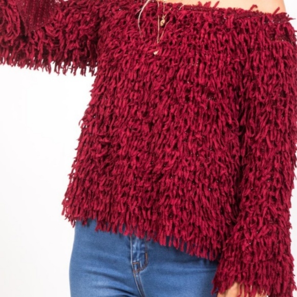 🤩Sale Fuzzy Fringe Top Off the Shoulder - Picture 4 of 5